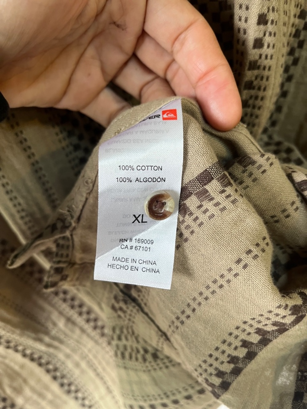 Quicksilver Neutral Brown 100% Cotton Natural Fiber Hippy Surf Shirt XL - Picture 5 of 7
